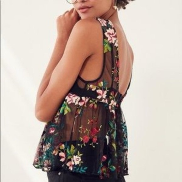 Ecote Black Floral Sheer Blouse - Picture 4 of 5